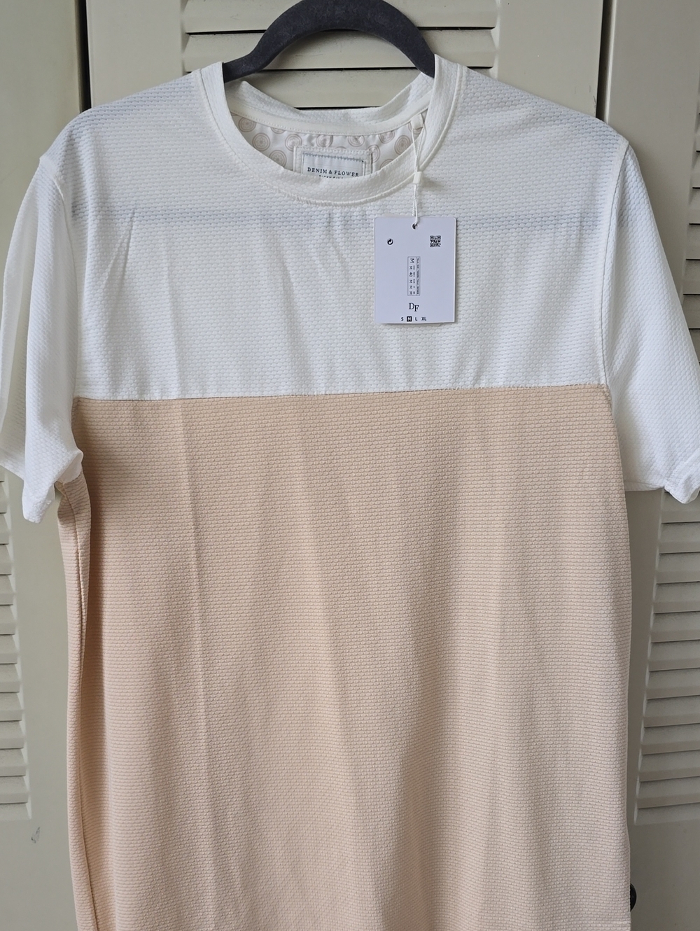 Denim & Flower Men Two-Tone Crewneck Tee in White and Beige
